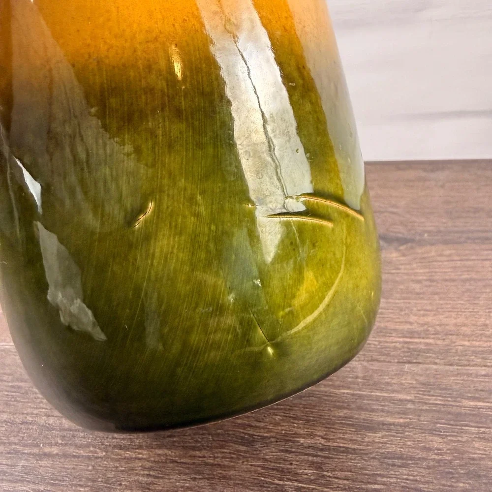 Scheurich 413-26 West German Pottery Krug Handled Vase Green Amber